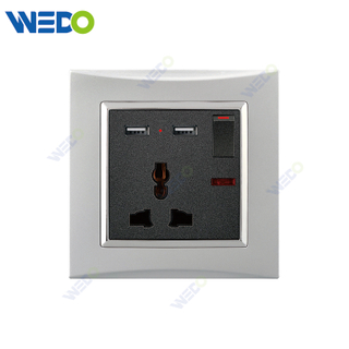 M3 Wenzhou Factory New Design Electrical Light Wall Switch And Socket IEC60669 3PIN SWITCHED SOCKET WITH NEON+2USB