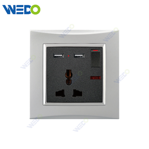 M3 Wenzhou Factory New Design Electrical Light Wall Switch And Socket IEC60669 3PIN SWITCHED SOCKET WITH NEON+2USB