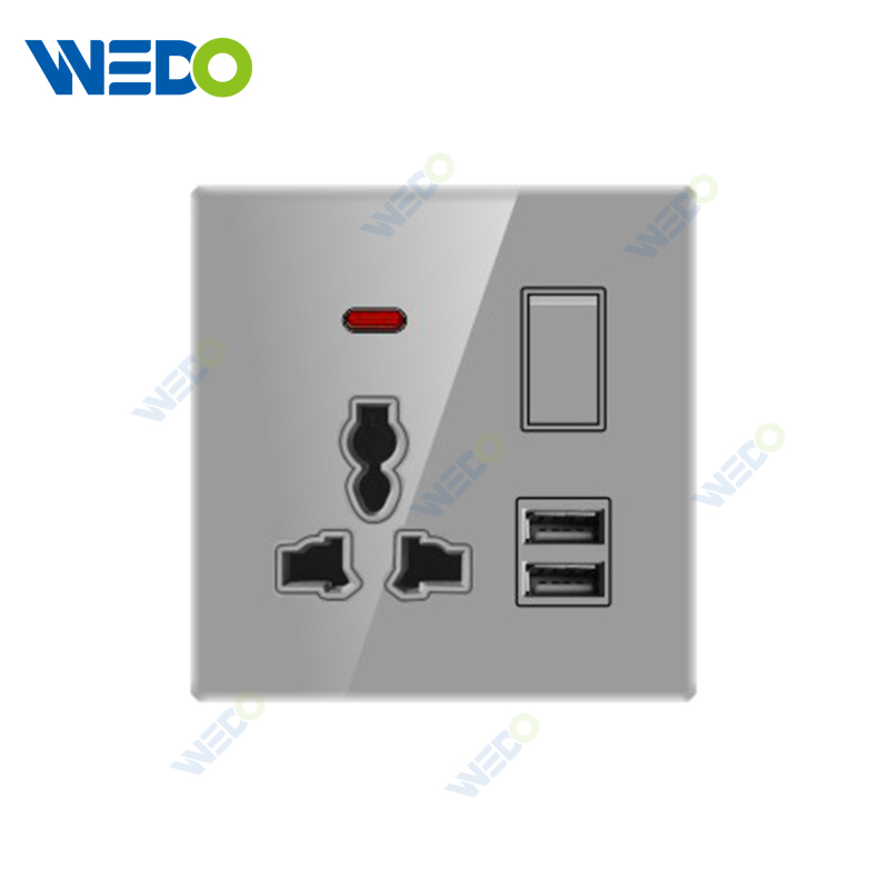 ULTRA THIN A1Series MF Switch and Socket w/without neon +2USB Glass and Acrylic 16A 220V Different Color Different Style Fashion Design Wall Switch 