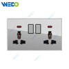 D90 Series Double 13A MF Switched Socket with LED Light Ring 250V Light Electric Wall Switch Socket Glass Plate+PC Bottom Material Modern Sockets
