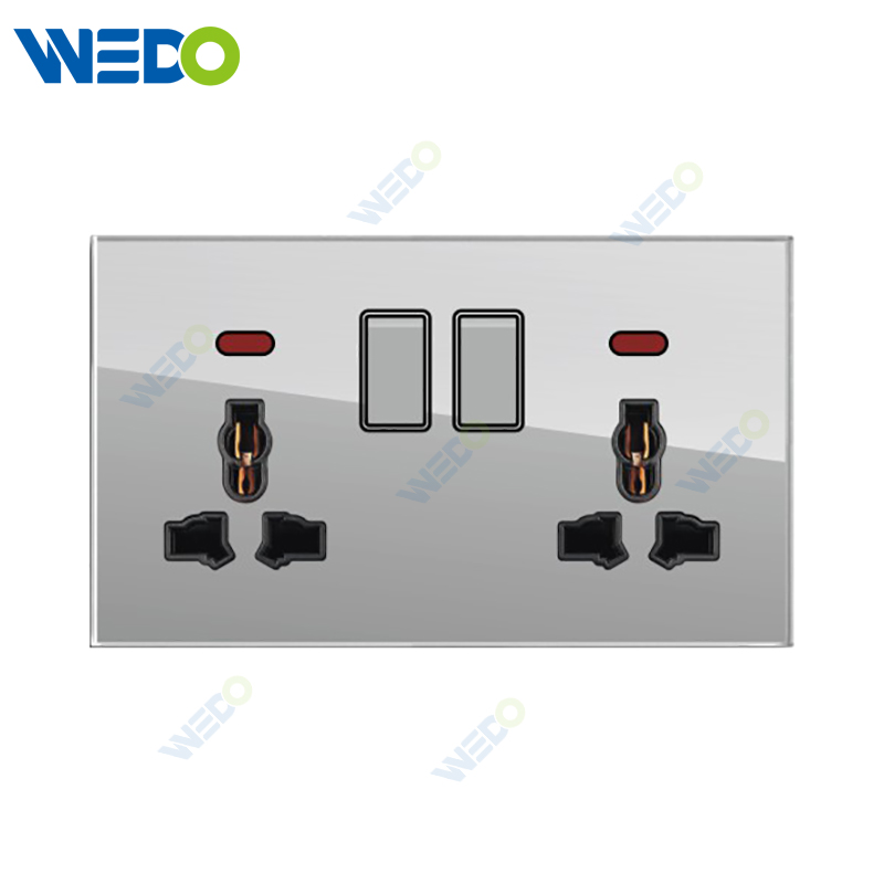 D90 Series Double 13A MF Switched Socket with LED Light Ring 250V Light Electric Wall Switch Socket Glass Plate+PC Bottom Material Modern Sockets