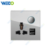 D90 Series 13A MF Switched Socket with LED Light Ring+2USB 250V Light Electric Wall Switch Socket Glass Plate+PC Bottom Material Modern Sockets