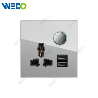 D90 Series 13A MF Switched Socket with LED Light Ring+2USB 250V Light Electric Wall Switch Socket Glass Plate+PC Bottom Material Modern Sockets