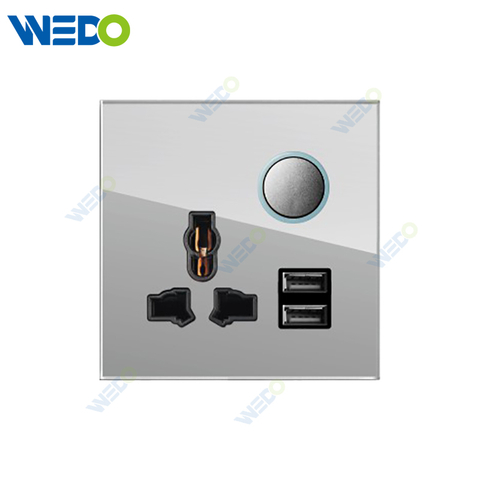 D90 Series 13A MF Switched Socket with LED Light Ring+2USB 250V Light Electric Wall Switch Socket Glass Plate+PC Bottom Material Modern Sockets