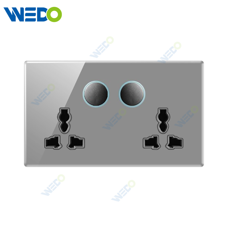 S6 Series Double 13A MF Switched Socket with LED Light Ring 250V Light Electric Wall Switch Socket Tempered Glass Material Modern Sockets
