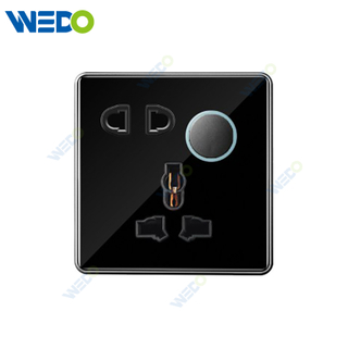S7 Series 5PIN MF Switched Socket with LED Light Ring 250V Light Electric Wall Switch Socket Tempered Glass Material with Chrome Frame Modern Sockets