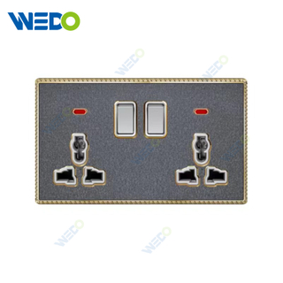 Acrylic Leather British Double 13A MF switch socket/+2USB Wall Switch, Electric Socket Switch