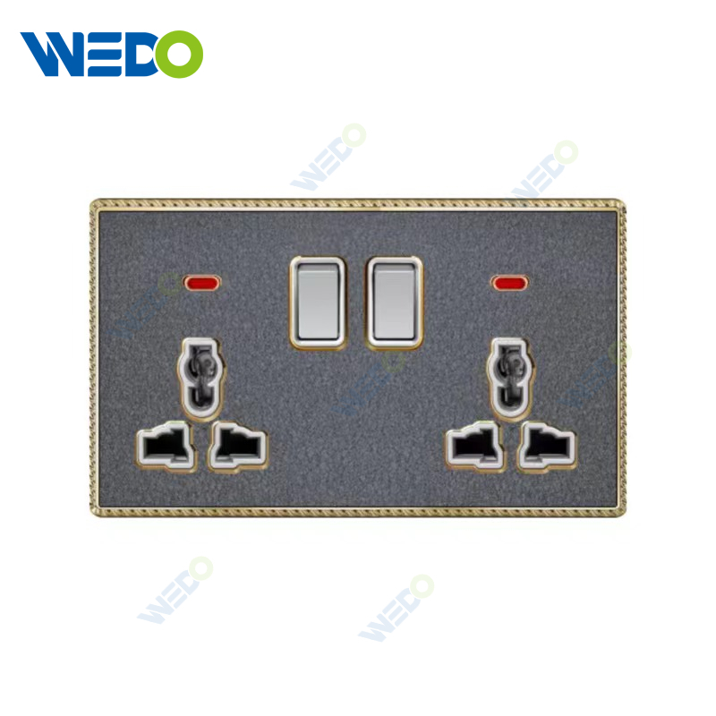 Acrylic Leather British Double 13A MF switch socket/+2USB Wall Switch, Electric Socket Switch