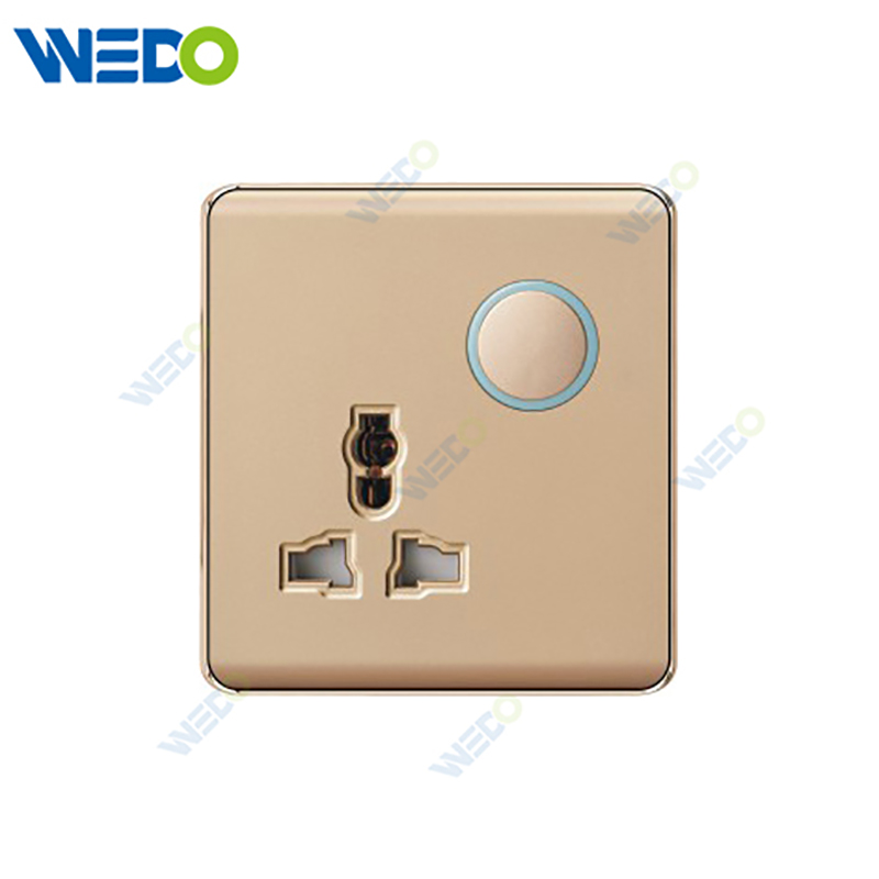 K2-P Series 13A MF Switched Socket with LED Light Ring 250V Light Electric Wall Switch Socket 86*86cm PC Material with Chrome Frame Home Switches Twist Pattern