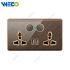 K2-b Series Double 13A MF Switched Socket with LED Light Ring +2USB 250V Light Electric Wall Switch Socket 86*86cm PC Material with Chrome Frame Home Switches