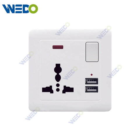 C50 Home Switches 15A 3 Pin MF Switched Socket with Neon with 2USB White/gold/silver/brush Gold/wood/brush Silver