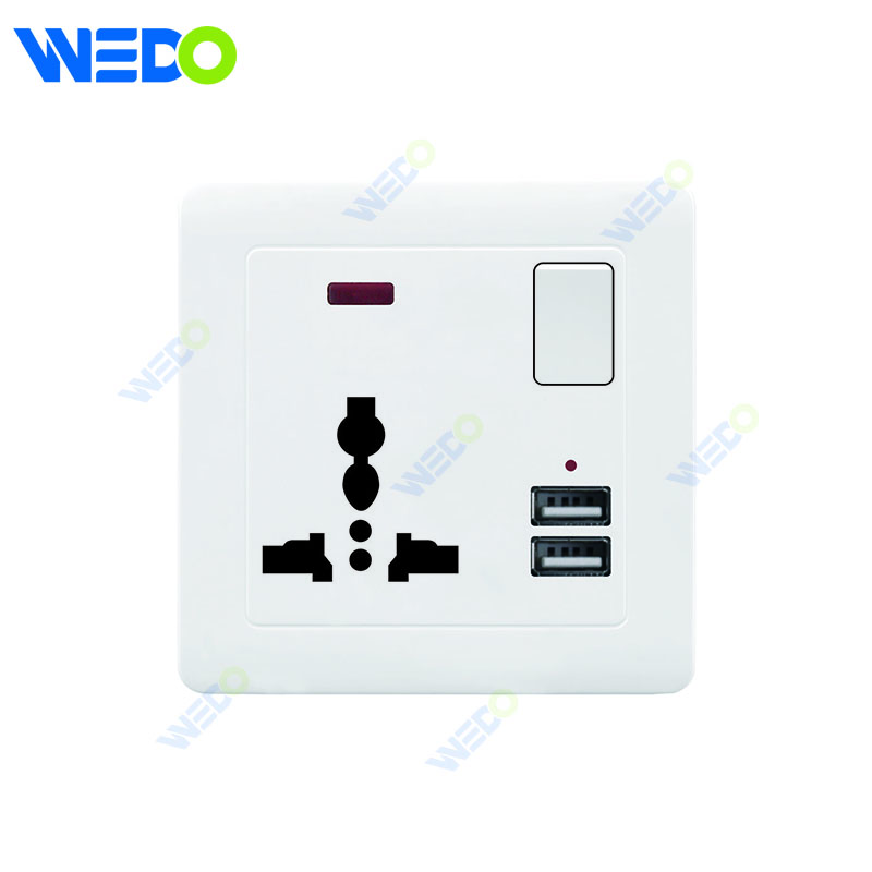 C50 Home Switches 15A 3 Pin MF Switched Socket with Neon with 2USB White/gold/silver/brush Gold/wood/brush Silver