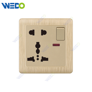 C20 86mm*86mm Home Switch White/silver/gold 5PIN MF SWITCHED SOCKET WITH NEON Light Electric Wall Switch PC Cover with IEC Certificate