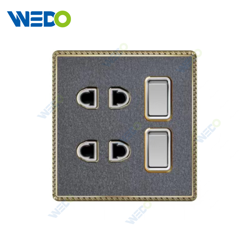 Acrylic Leather British 2 Gang Switch 2gang 2 Pin Socket Wall Switch, Electric Socket Switch