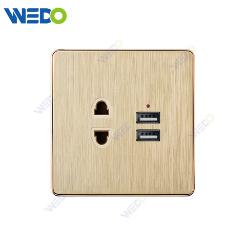 C72 China 2PIN SOCKET+2USB Electric Push Button Light Wall Switch Many Colors White Silver Gold with Chrome