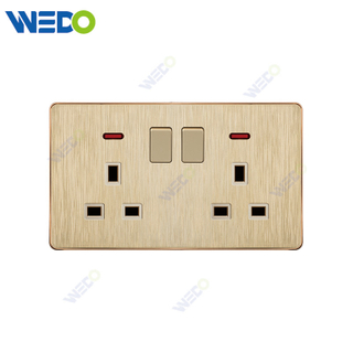 C72 China DPUBLE 13A SWITCHED SOCKET WITH NEON Electric Push Button Light Wall Switch Many Colors White Silver Gold with Chrome