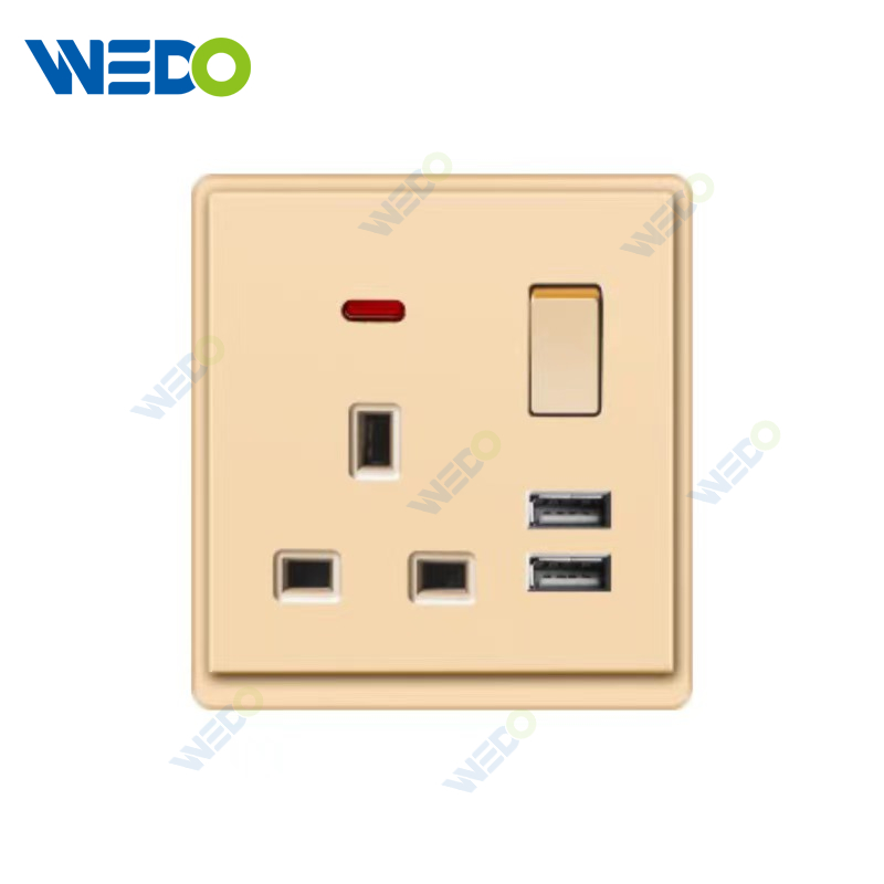 New Design PC 13A Switched Socket+2USB Wall Switch Socket 86*86 mm For Home