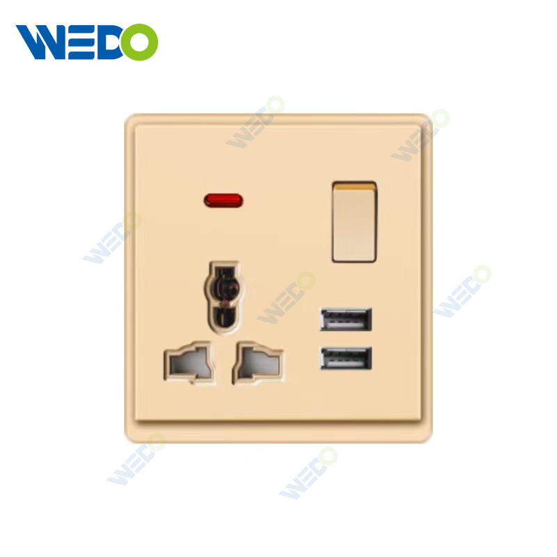 New Design PC MF Switched Socket+2USB Wall Switch Socket 86*86 mm For Home 