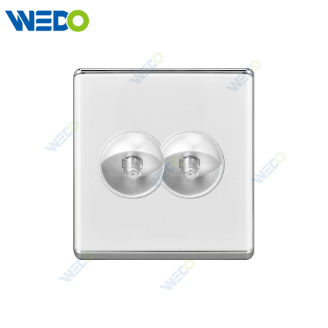 S2-W Home SAT / Double SAT Socket 16A 250V Light Electric Wall Switch Socket 86*86cm PC Material with Chrome Frame