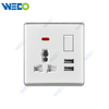 S2-W Home Switches 13A MF Switched Socket with Light Ring+2USB 250V Light Electric Wall Switch Socket PC Material with Chrome Frame