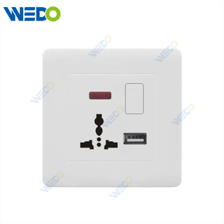 C50 Home Switches 15A 3 Pin MF Switched Socket with Neon with USB White/gold/silver/brush Gold/wood/brush Silver