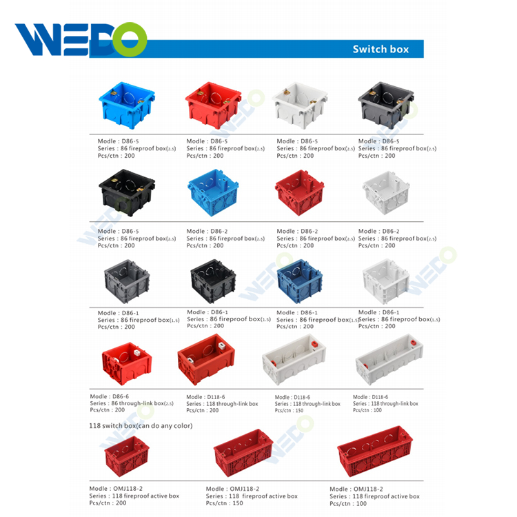 Wenzhou Manufacture 86 Size Red BS Standard Wall Switch And Socket Switch Box