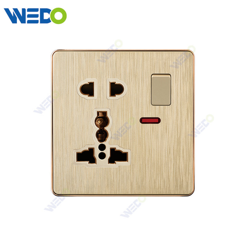 C72 China 5PIN MF SWITCHED SOCKET 5PIN MF SWITCHED SOCKET WITH NEON Electric Push Button Light Wall Switch Many Colors White Silver Gold with Chrome