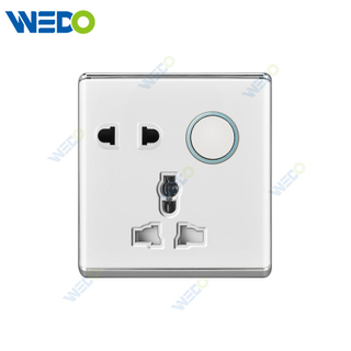 S2-W Home Switches 5 PIN Switched Socket with LED Light Ring 250V Light Electric Wall Switch Socket PC Material with Chrome Frame