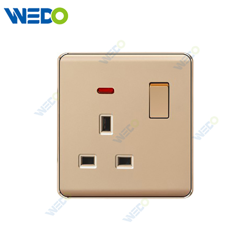 K2-P Series 13A Switched with LED Light Ring 250V Light Electric Wall Switch Socket 86*86cm PC Material with Chrome Frame Home Switches Twist Pattern
