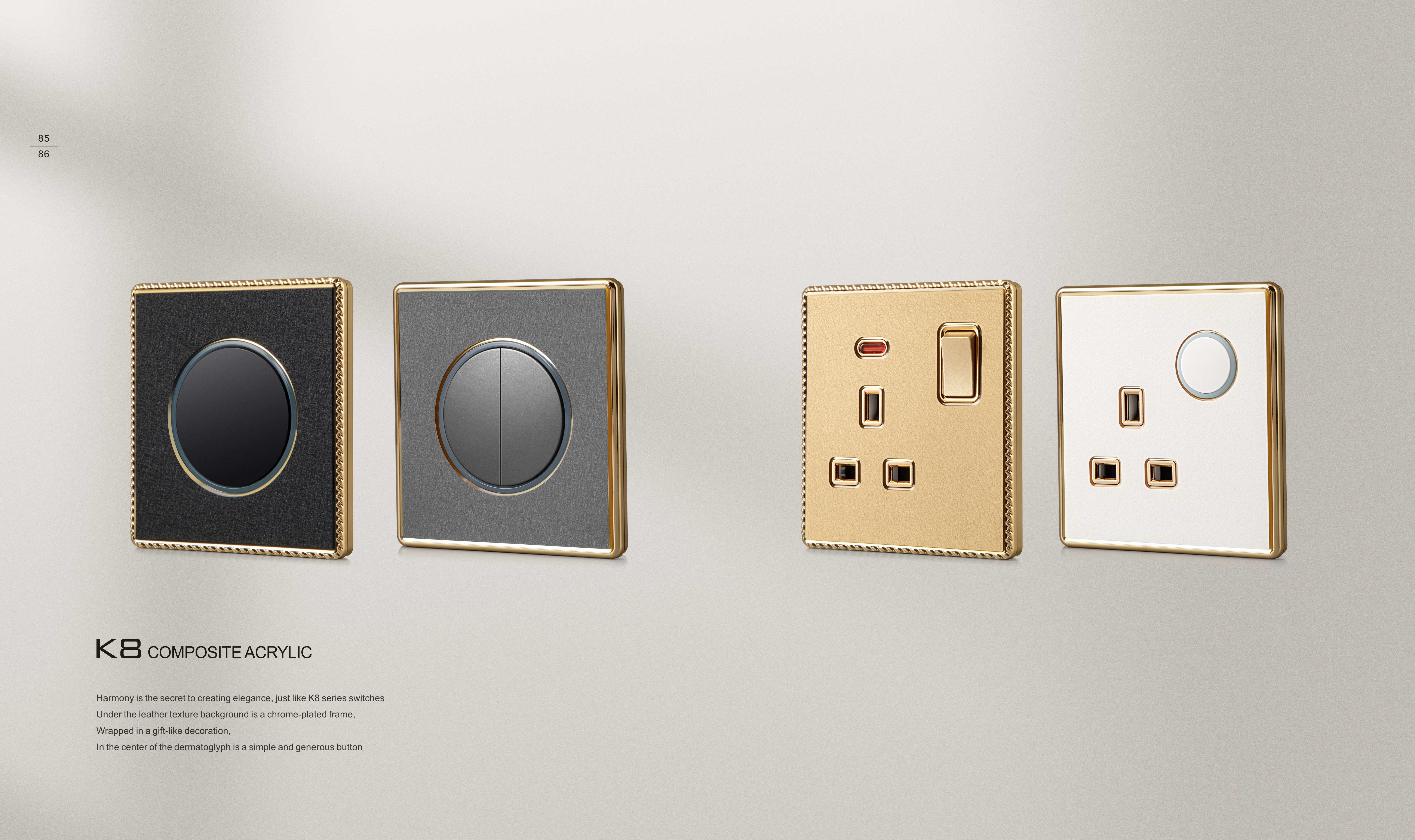 Acrylic Leather British Double 13A Switch Socket/+2USB Wall Switch, Electric Socket Switch