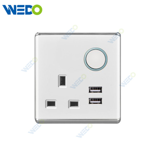 S2-W Home Switches 13A Switched Socket with Light Ring+2USB 250V Light Electric Wall Switch Socket 86*86cm PC Material with Chrome Frame