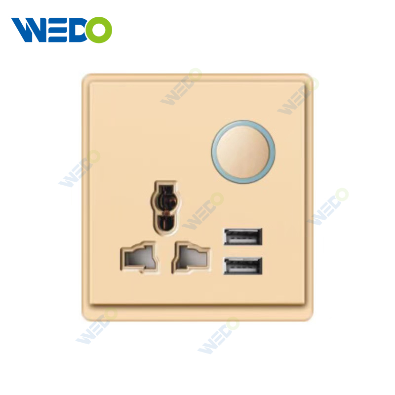New Design PC MF Switched Socket+2USB Reset Wall Switch Socket 86*86 mm For Home
