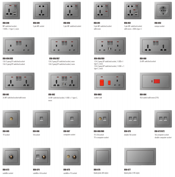 B250 Series 1Gang 2Pin Switch Socket With PC Materical Different Color Home Socket Wall Switch Socket 