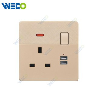 D1 Light Switch Simple Electric, Wall Switch Light 13A Switched Socket With Neon +2USB Wall Switch PC Material Cover with IEC Report SASO