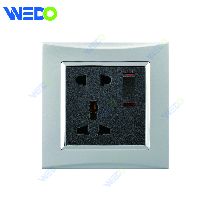M3 Wenzhou Factory New Design Electrical Light Wall Switch And Socket IEC60669 5PIN MF SWITCHED SOCKET WITH NEON