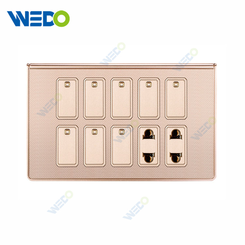 Multi Function 6+2 Pakistan Standard Wall Switch Socket With Champagne PC Frame 