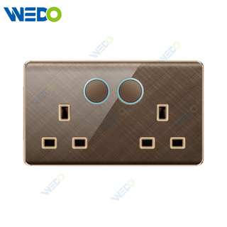 K2-b Series Double 13A Switched Socket with LED Light Ring 250V Light Electric Wall Switch Socket 86*86cm PC Material with Chrome Frame Home Switches