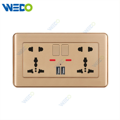 C32 Aluminium New Design Customized Factory Pc Wall Switch And Socket Double 5PIN Multi Function Switched Socket with Neon+2USB