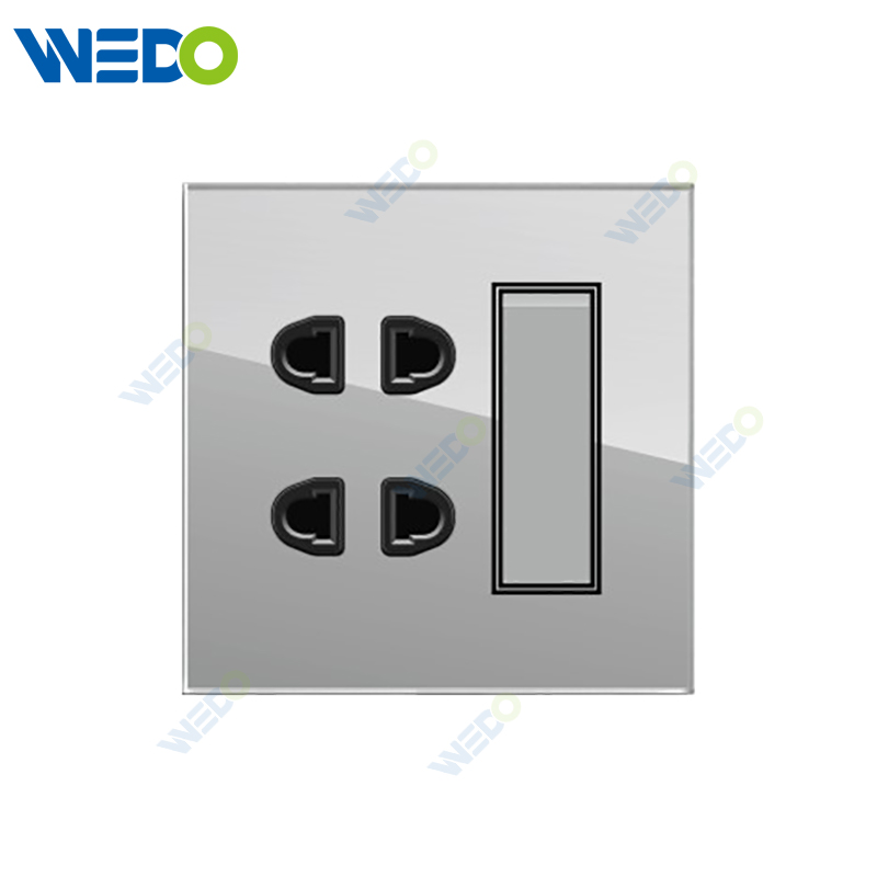 D90 Series 2 Gang 2pin Socket with 1 Gang Switch 250V Light Electric Wall Switch Socket Glass Plate+PC Bottom Material Modern Sockets