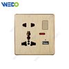 C72 China 5PIN MF SWITCHED SOCKET WITH NEON+USB Electric Push Button Light Wall Switch Many Colors White Silver Gold with Chrome