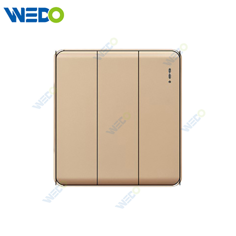 K2-P Series 3G 16A 250V Light Electric Wall Switch Socket 86*86cm PC Material with Chrome Frame Home Switches Twist Pattern