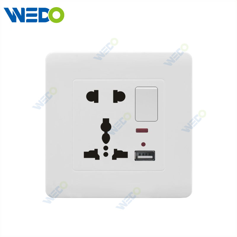C50 Home Switches 15A 5 Pin Multi Function Switched Socket with Neon +USB White/gold/silver/brush Gold/wood/brush Silver