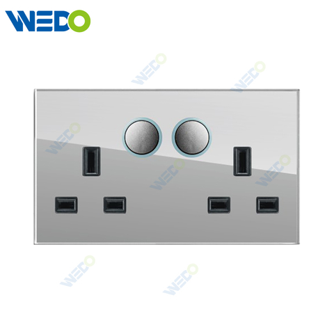 D90 Series Double 13A Switched Socket with LED Light Ring 250V Light Electric Wall Switch Socket Glass Plate+PC Bottom Material Modern Sockets