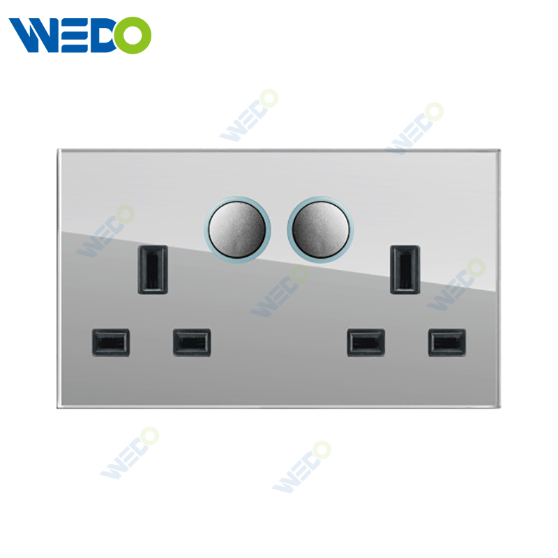 D90 Series Double 13A Switched Socket with LED Light Ring 250V Light Electric Wall Switch Socket Glass Plate+PC Bottom Material Modern Sockets