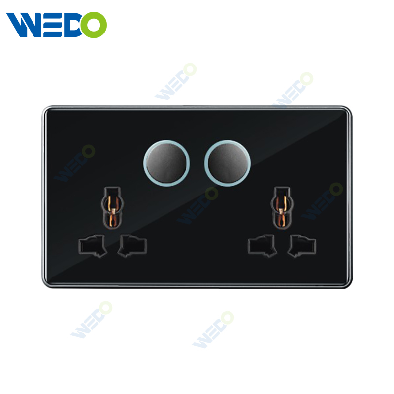 S7 Series Double 13A MF Switched Socket with LED Light Ring 250V Light Electric Wall Switch Socket Tempered Glass Material with Chrome Frame Modern Sockets