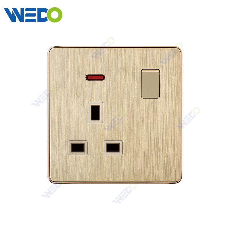 C72 China 13A SWITCHED SOCKET WITH NEON Electric Push Button Light Wall Switch Many Colors White Silver Gold with Chrome