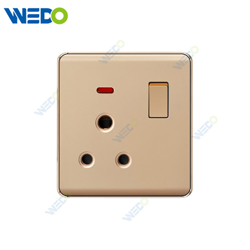K2-P Series 15A Switched with LED Light Ring 250V Light Electric Wall Switch Socket 86*86cm PC Material with Chrome Frame Home Switches Twist Pattern