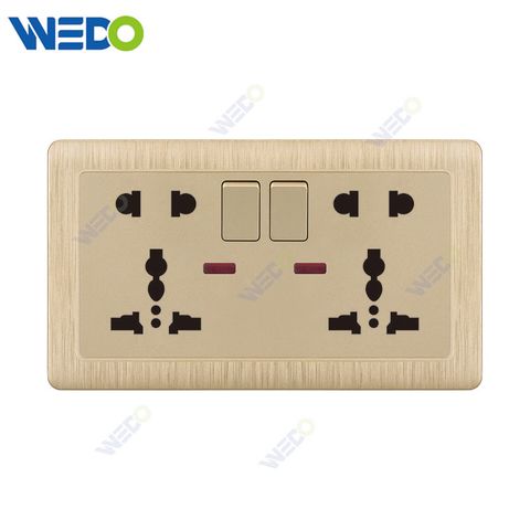 C20 86mm*86mm Home Switch White/silver/gold DOUBLE 5PIN MF SWITCHED SOCKET WITH NEON Light Electric Wall Switch PC Cover with IEC Certificate