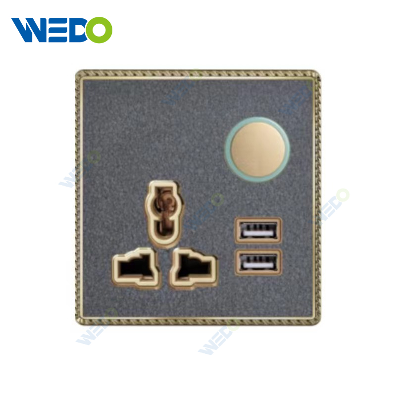 Acrylic leather British MF Switched Socket/+2USB Reset wall switch, electric socket switch