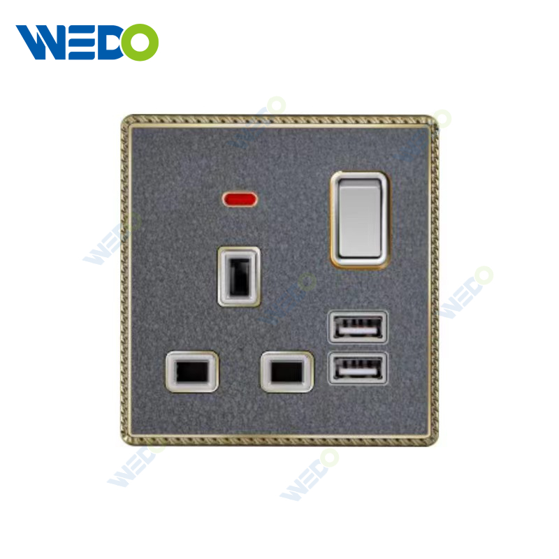Acrylic Leather British 13A Switched Socket/+2USB Wall Switch, Electric Socket Switch
